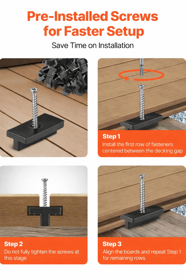 WPC-piilokiinnikkeet ja ruuvit 100 kpl paketti