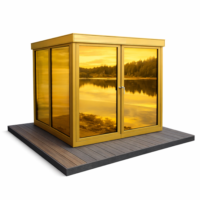 Lasisauna -  alumiinirunkoinen , moderni & säänkestävä kulta