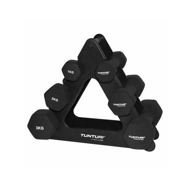 Käsipainot TUNTURI Neopreeninen käsipainosetti, 3 paria + pidike