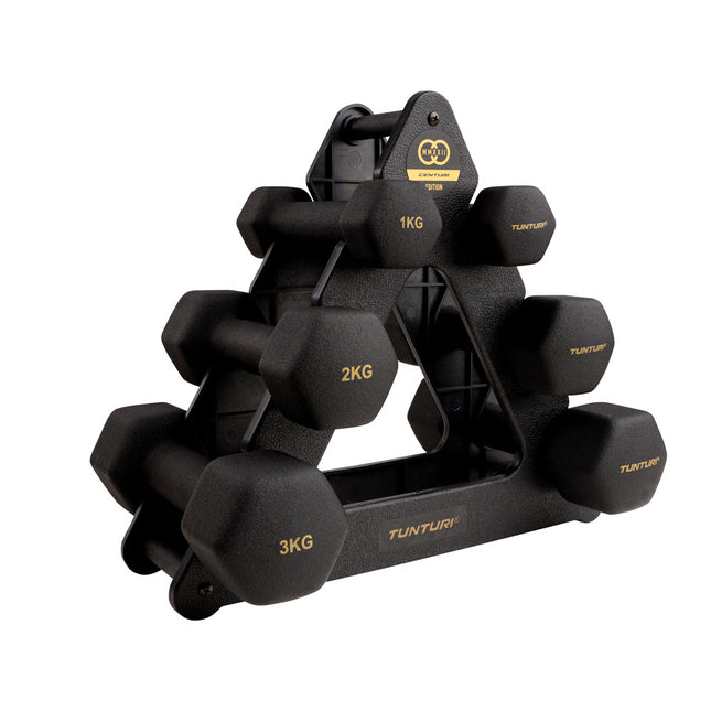 Käsipainosetti jalustalla Tunturi Centuri Neoprene Dumbellset 3Prs+Stand