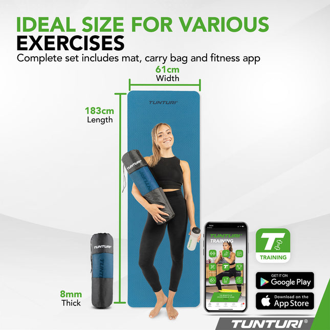 Joogamatto Tunturi Yogamat 8mm, Petrol Blue