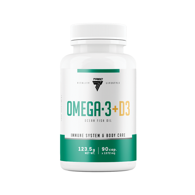 Rasvahapot lisäaineella TREC OMEGA 3 + D3 90 kapselia