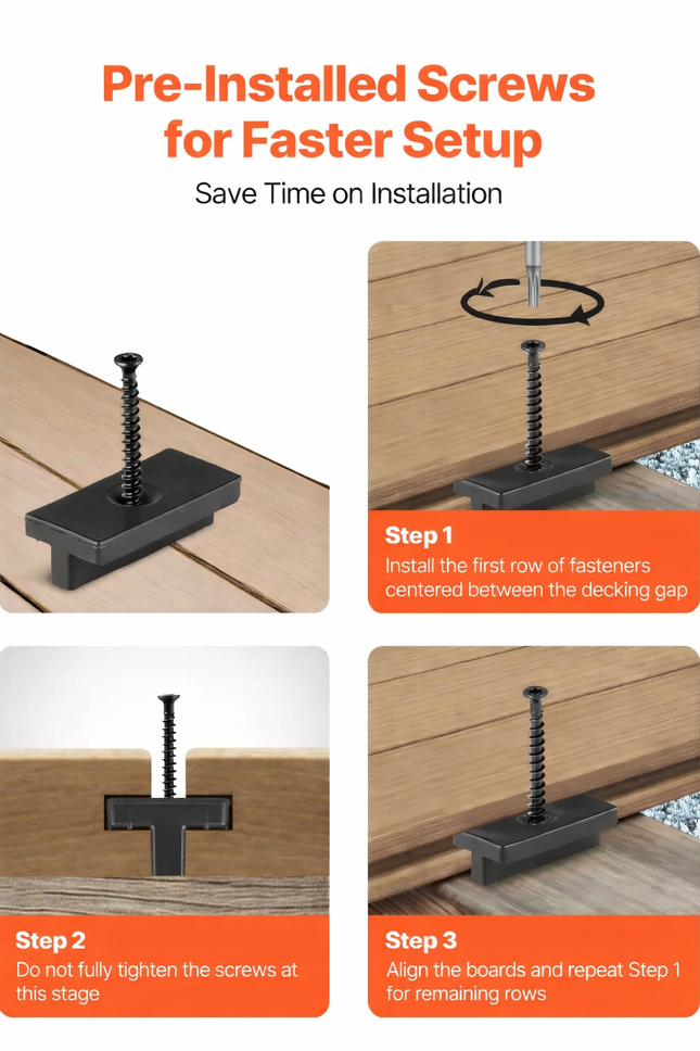 WPC-piilokiinnikkeet ja ruuvit 100 kpl paketti