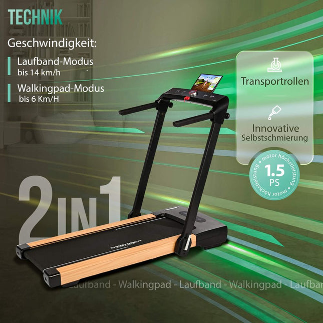 Juoksumatto CHRISTOPEIT 2in1, musta-puuta