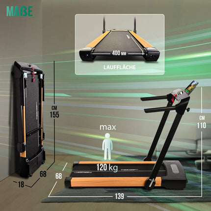 Juoksumatto CHRISTOPEIT 2in1, musta-puuta