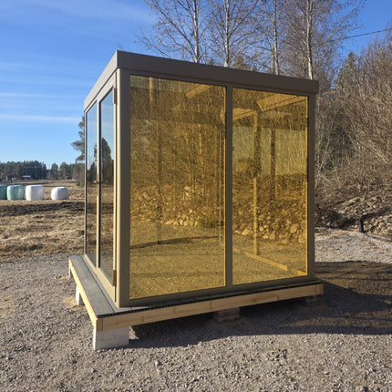 Lasisauna -  alumiinirunkoinen , moderni & säänkestävä kulta