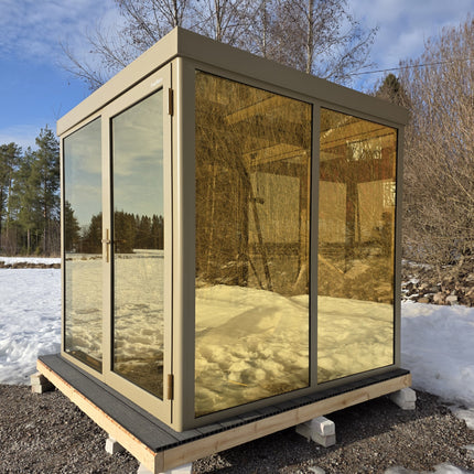 Lasisauna -  alumiinirunkoinen , moderni & säänkestävä kulta