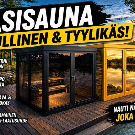 Lasisauna -  alumiinirunkoinen , moderni & säänkestävä kulta