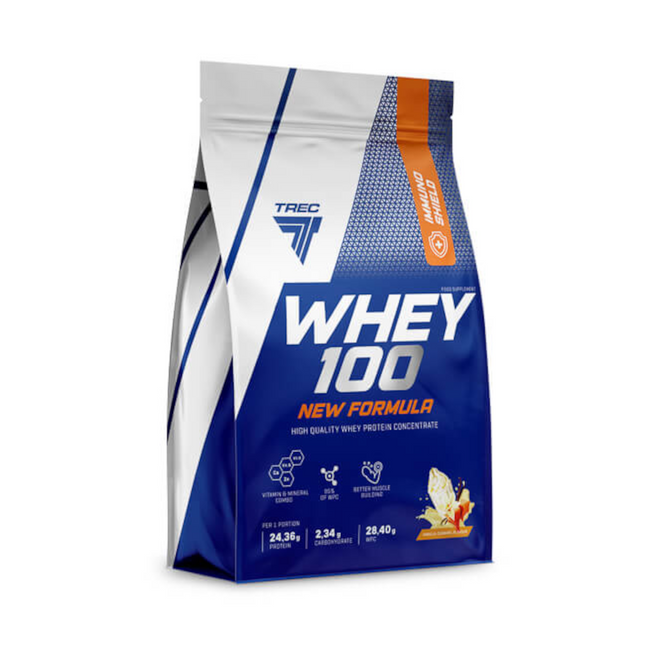 Valgupulber TREC Whey 100 New Formula 700g, maapähkinävoi-vanilja